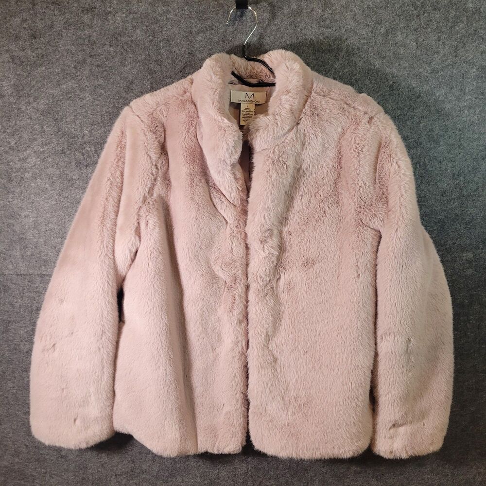 MAGASCHONI Pink FAUX FUR Hook FRONT POCKETS BOMBER JACKET, SIZE L